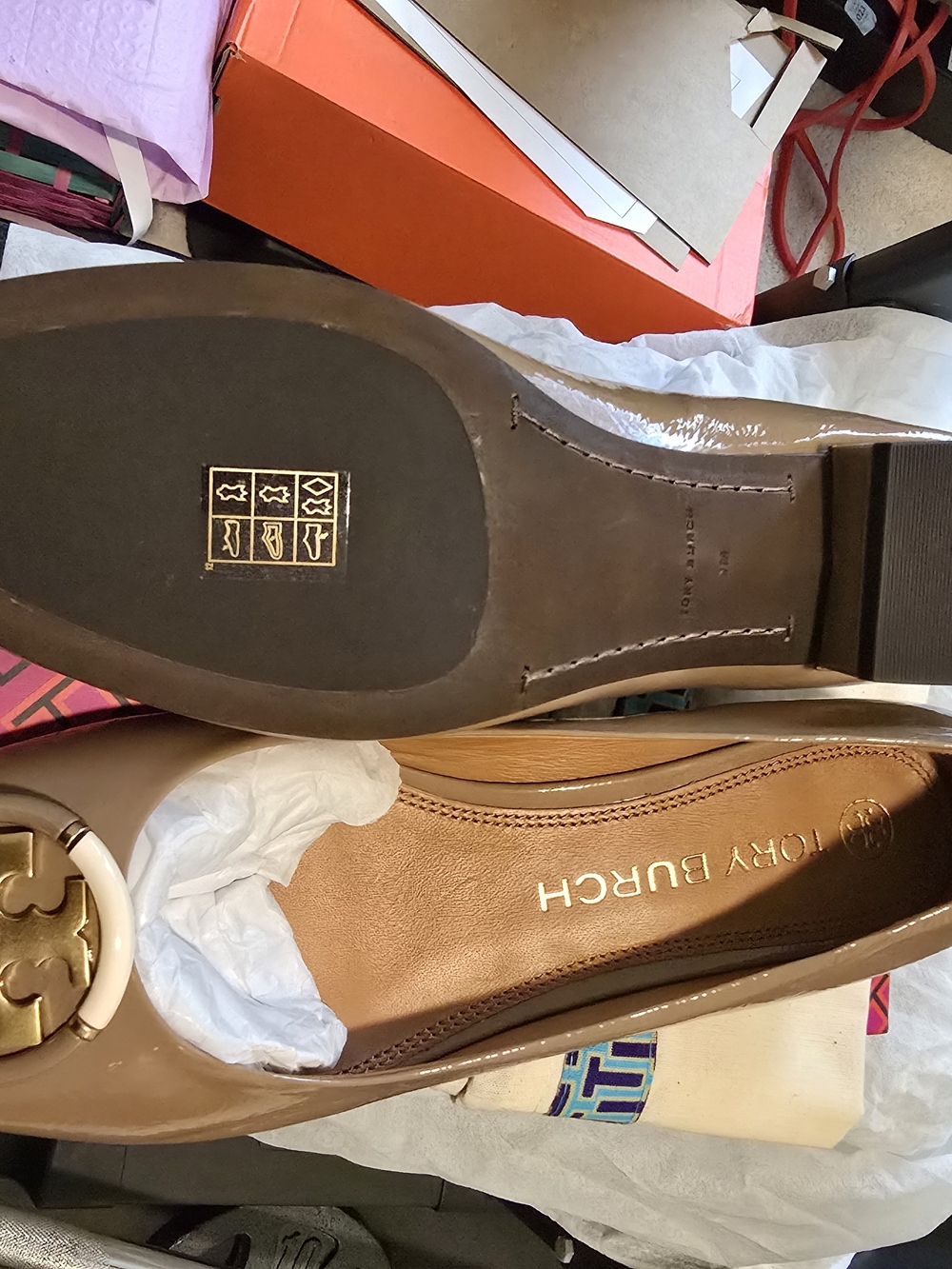 Tory Burch Tan Leather Logo Ballet Flat